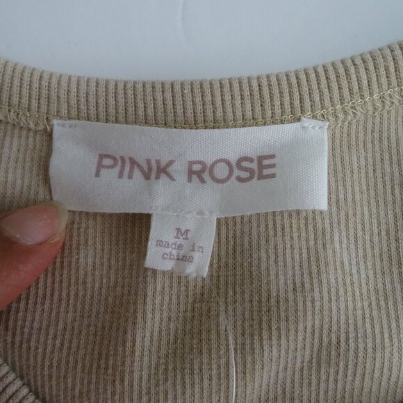 Pink Rose Sleeveless Ribbed Beige Midi Tank Dress Women Size M With Side Slit - Picture 4 of 10